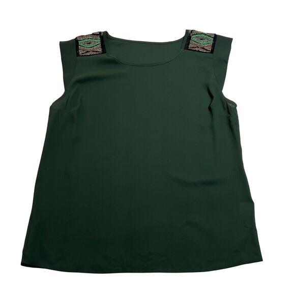 Women's Crewneck Cap Sleeve Beaded Shoulder Blouse Size Medium Festival Party - Picture 1 of 6